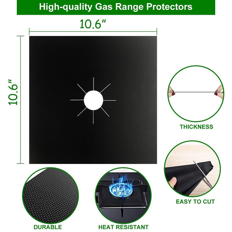 HELESIN Gas Stove Burner Liners, 10 Pack 0.3mm Non-Stick Reusable Gas Range Protectors Stove Top Covers for Gas Burners Heat-resistant,Double Thickness, Dishwasher Safe 10.6â€x10.6â€ - Image 3